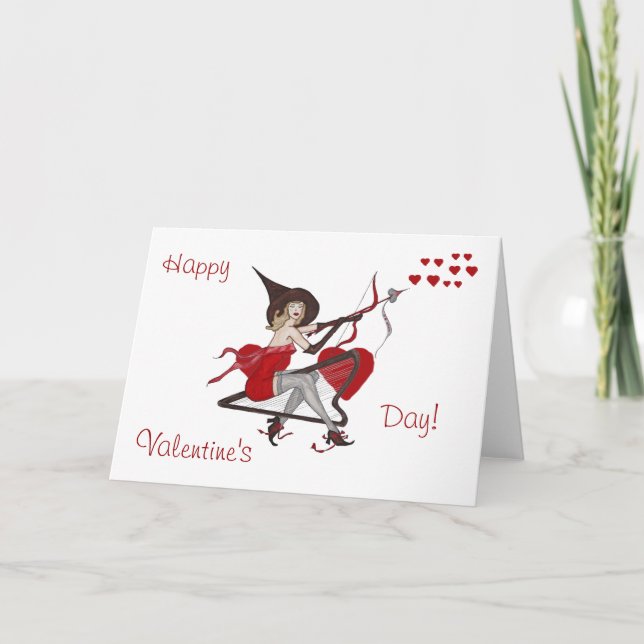 Valentine Hearts Witch Cupid Card (Front)