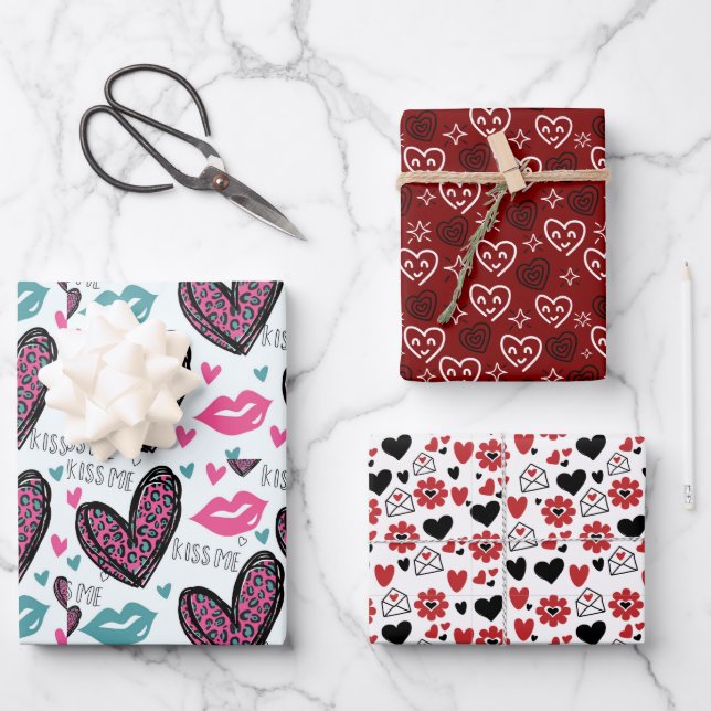 Valentine Hearts  Wrapping Paper Sheet (Front)