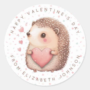 Valentine Hedgehog Personalised Round Stickers