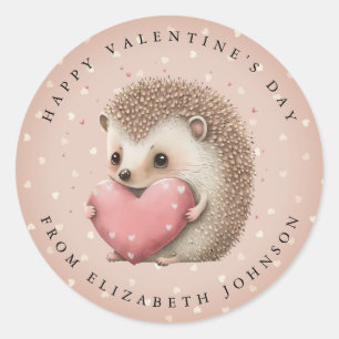 Valentine Hedgehog Personalised Round Stickers