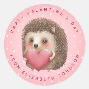 Valentine Hedgehog Personalised Round Stickers