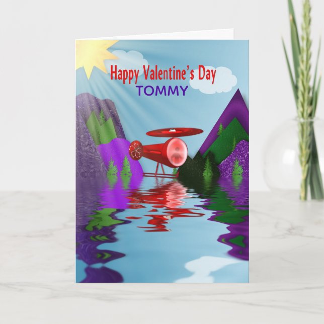 VALENTINE - HELICOPTER - NAME INSERT - MOUNTAINS HOLIDAY CARD (Front)