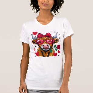 Valentine Highland Cow PNG Sublimation Des T-Shirt