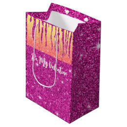 Valentine Hot Pink Glitter Two Tone Medium Gift Bag