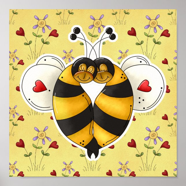 Valentine Hugging Bees in Love Poster (Front)