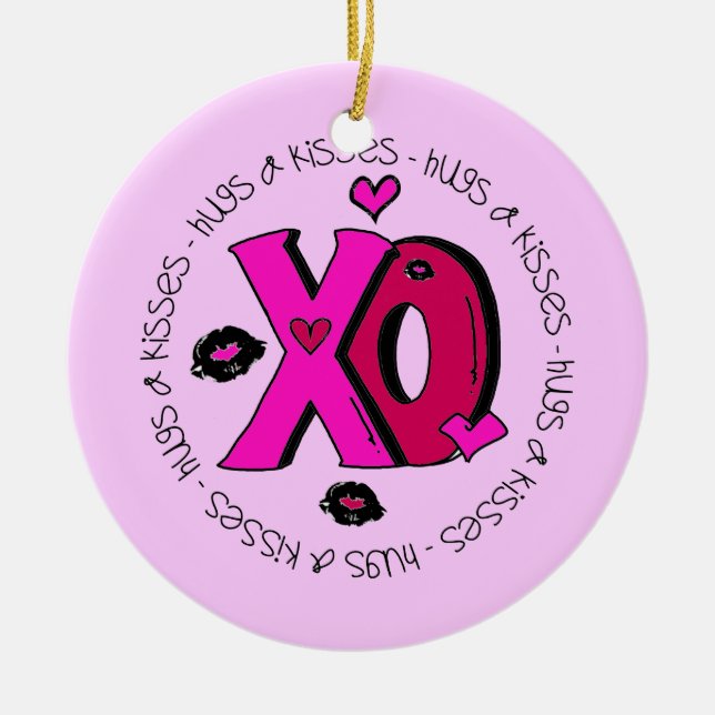 Valentine Hugs and Kisses Ceramic Tree Decoration (Front)