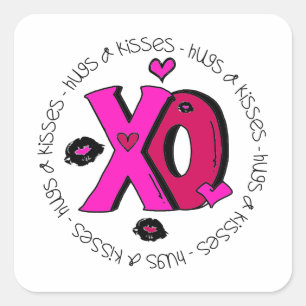Valentine Hugs and Kisses Square Sticker