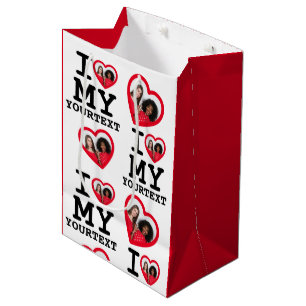 Valentine I Custom photo and text heart Medium Gift Bag