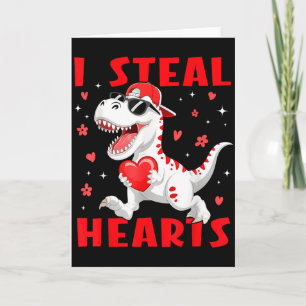 Valentine I Steal Hearts T-rex Dinosaur Baby Boy T Card