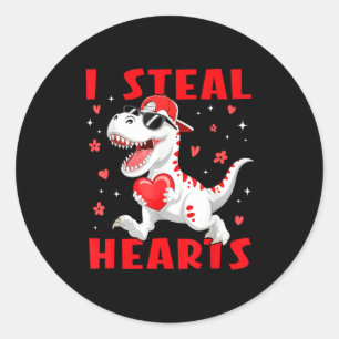Valentine I Steal Hearts T-rex Dinosaur Baby Boy T Classic Round Sticker