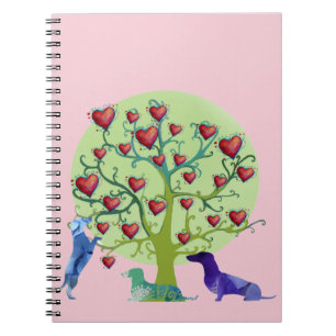 Valentine Illustration Notebook, DachshundHearts Spiral Notebook
