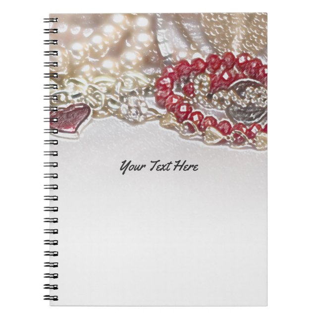 Valentine Jewels & Pearls Elegant Chic Glamour Spiral Notebook (Front)