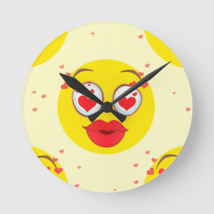 Valentine kiss Emoji Round Clock