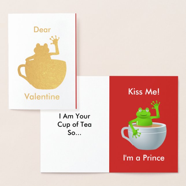 Valentine Kiss Me I'm a Prince Frog in Teacup Foil Card (Display)