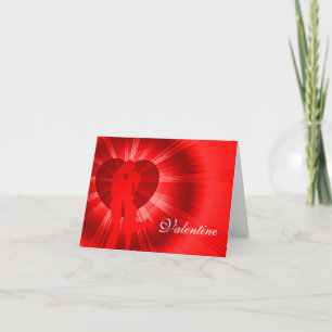 Valentine kissing couple red glow card