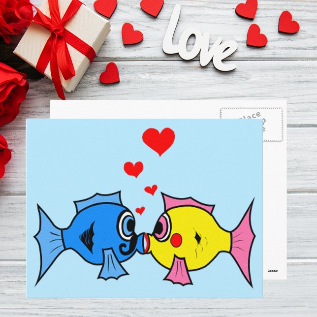 Valentine Kissing Fish in Love Postcard (Valentine Kissing Fish in Love Postcard)