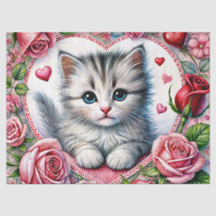 Valentine Kitten With Roses Tissue Paper