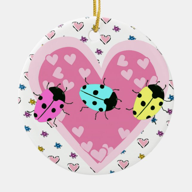 VALENTINE LADYBUGS CERAMIC TREE DECORATION (Front)