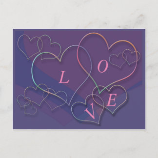 Valentine Linking Heart Outlines Love Postcard