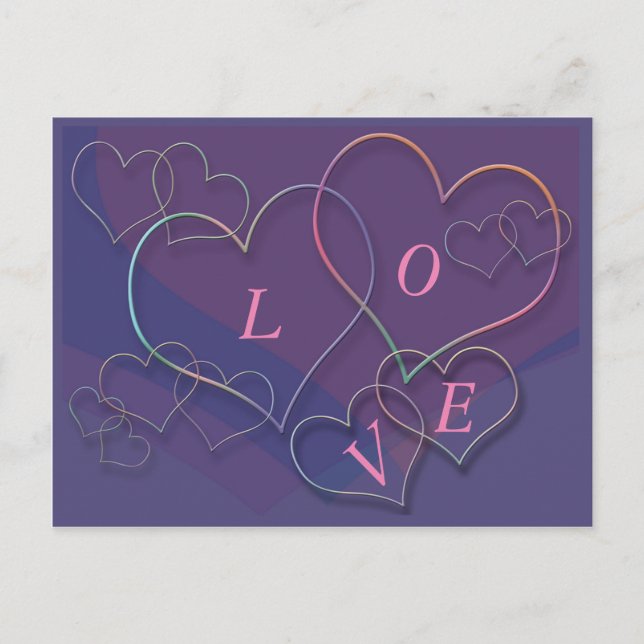 Valentine Linking Heart Outlines Love Postcard (Front)