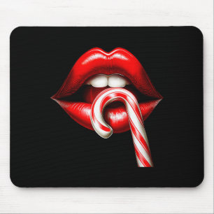 Valentine Lips Kisses Valentines Funny Candy Cane Mouse Pad