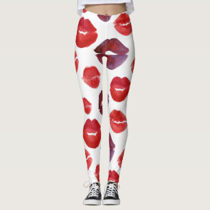 Valentine Lipstick, Watercolor Seamless Print. Leggings