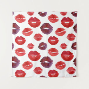 Valentine Lipstick, Watercolor Seamless Print. Tapestry