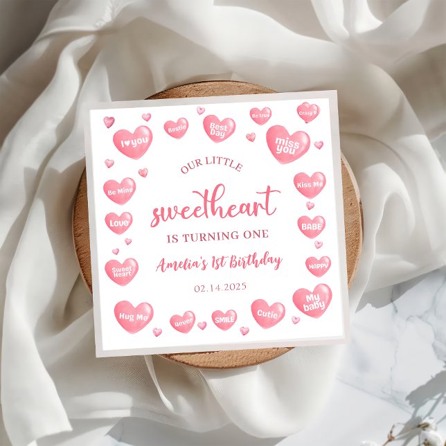 Valentine Little Sweetheart Birthday Paper Napkin (Creator Uploaded)