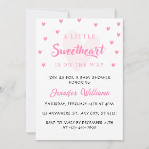 Valentine Little Sweetheart Girl Baby Shower Invitation