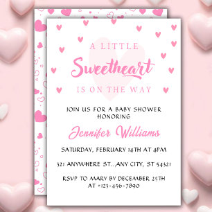 Valentine Little Sweetheart Girl Baby Shower Invitation