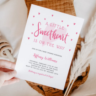 Valentine Little Sweetheart Girl Baby Shower Invitation