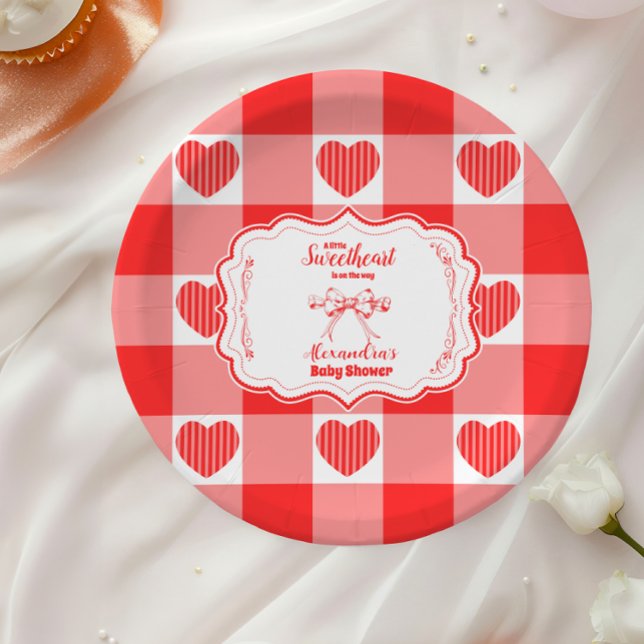 Valentine Little Sweetheart Girl Baby Shower Paper Plate (Creator Uploaded)