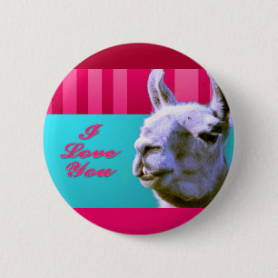 Valentine llama I love you be mine pink red, turqu 6 Cm Round Badge