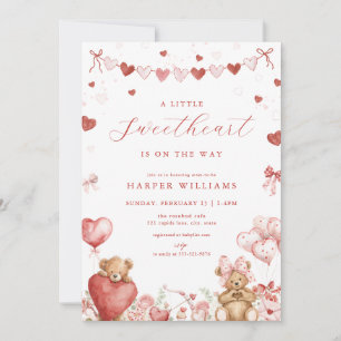 Valentine Love Bear Little Sweetheart Baby Shower  Invitation