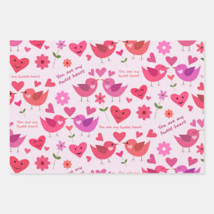 Valentine love birds pattern red and pink  wrapping paper sheet