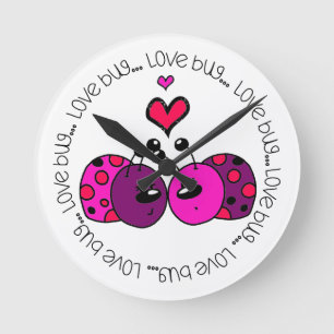Valentine Love Bug Round Clock
