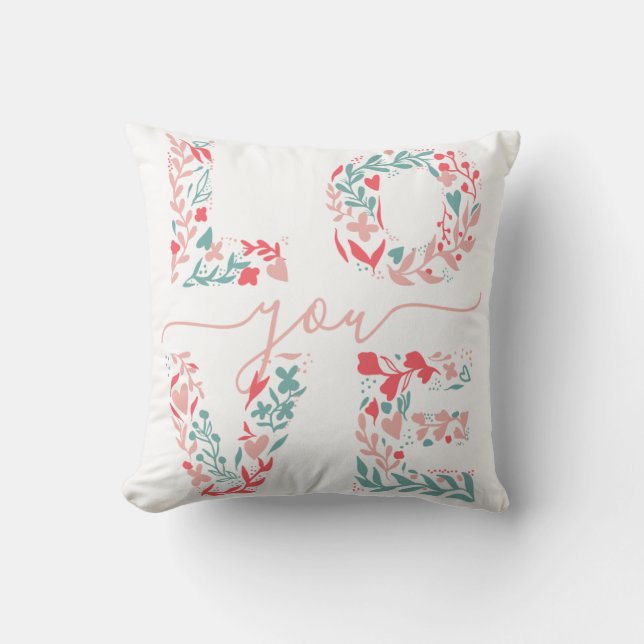 Valentine Love Elegant Floral Rose Cute Typography Cushion (Front)