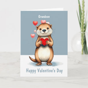 Valentine Love Fun Cute Otter Love You Grandson Holiday Card