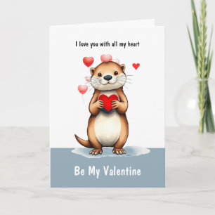 Valentine Love Fun Otter Animal Love Heart Holiday Card