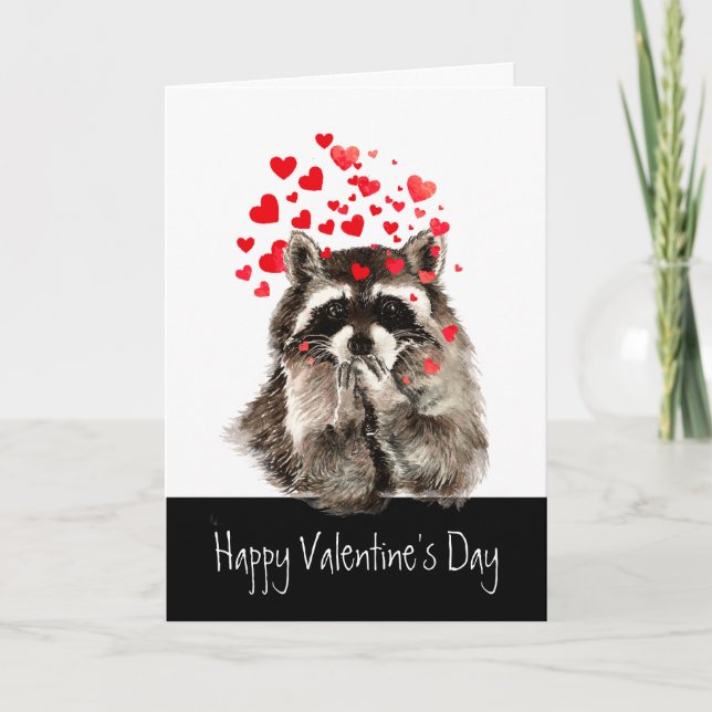Valentine Love Fun Racoon Kisses Stole my Heart Holiday Card (Front)