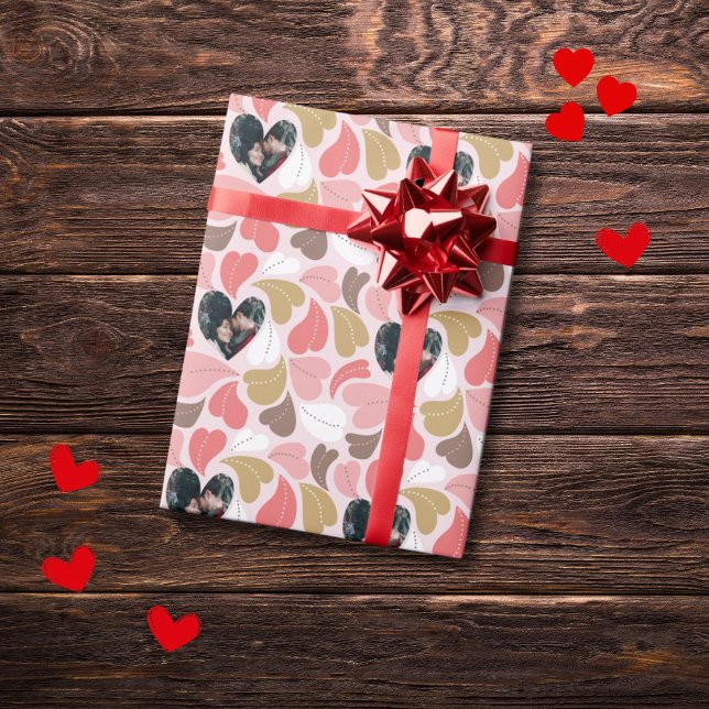 Valentine love heart with custom photo pattern  wrapping paper (Creator Uploaded)
