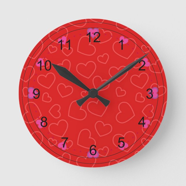 Valentine Love in Red Round Clock (Front)