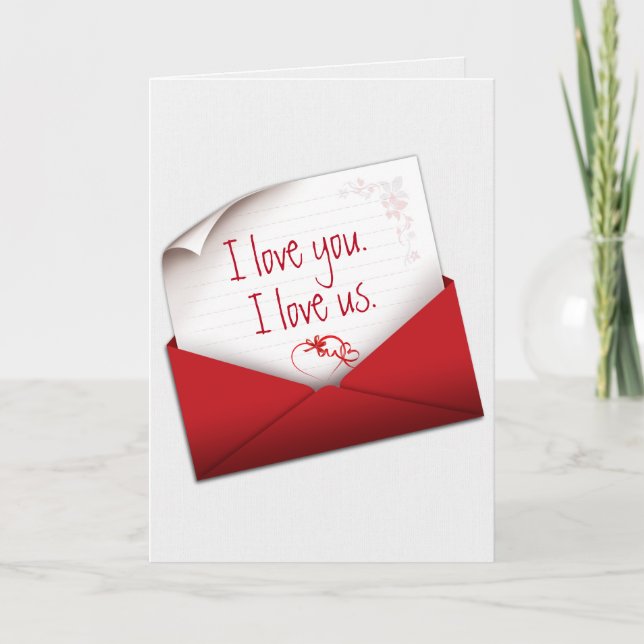 Valentine Love Note in Red Envelope Card (Front)