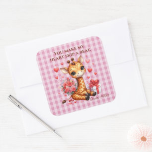 Valentine Love Rose Bouquet Giraffe Square Sticker