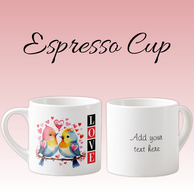 Valentine lovebirds custom text red espresso cup (Creator Uploaded)