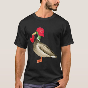 Valentine Mallard Duck Retro Groovy Hearts Valenti T-Shirt