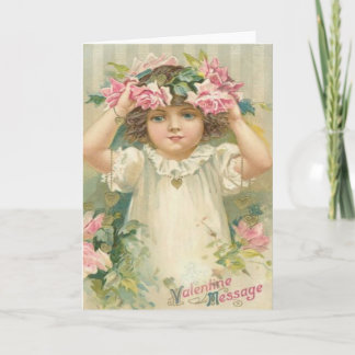 Valentine Message Girl With Flowers Cards, Gifts Holiday Card