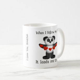 Valentine Message Panda Bear String of Red Hearts Coffee Mug