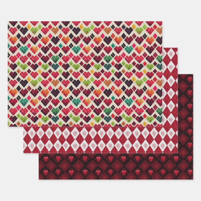 Valentine Modern Argyle Pattern Set No6 Wrapping Paper Sheet (Set)