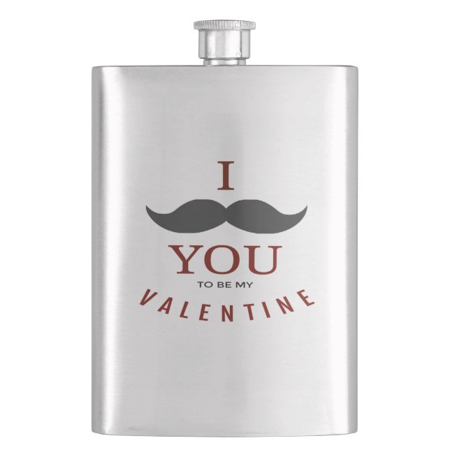Valentine Moustache Gifts Hip Flask (Front)